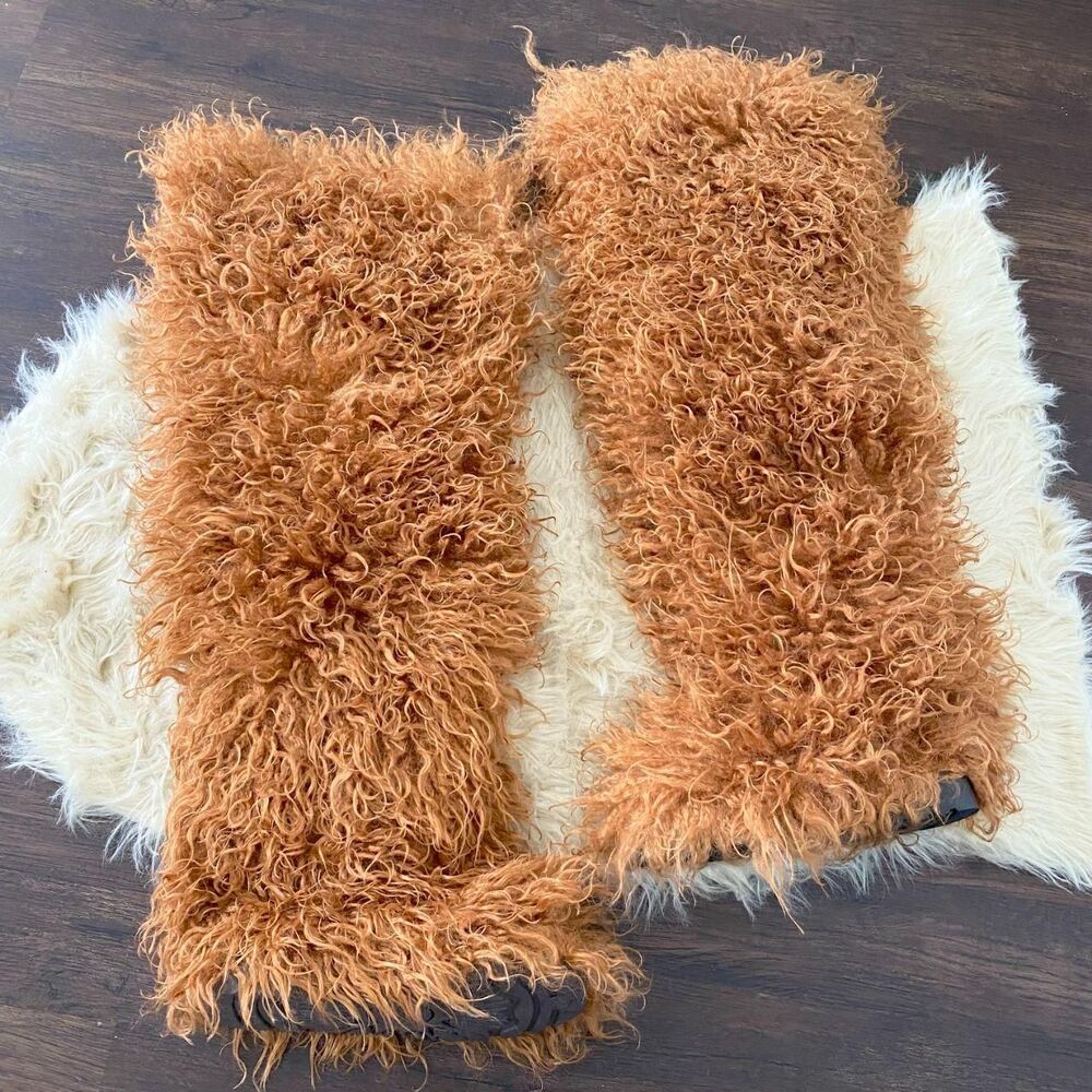 New Brown Shaggy Fuzzy Furry Wide Chunky Over The Knee Faux Fur Boots US 7 - Picture 2 of 6